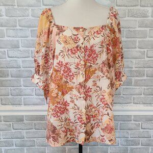Lauren Conrad Floral 3/4 Sleeve Tunic Top Plus Size 2X Cottage Fall NEW